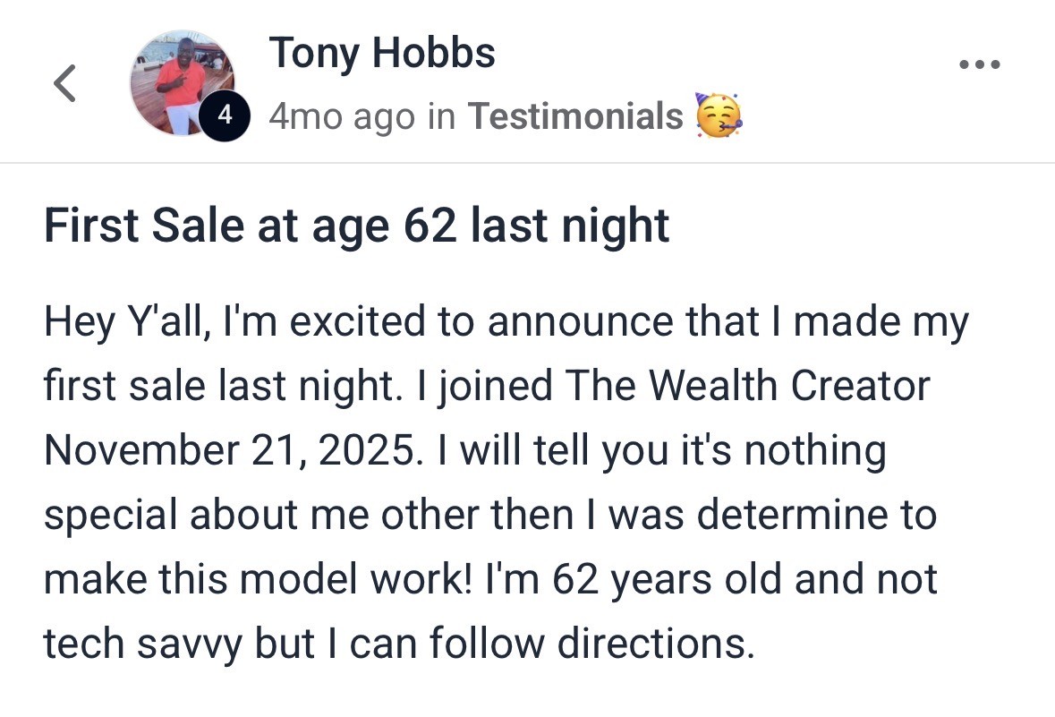 Tony Hobbs's testimonial about making his first sale at age 62
