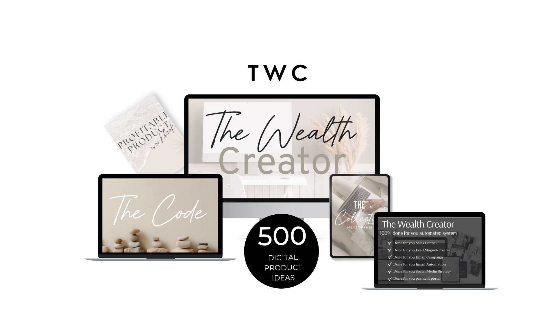The Wealth Creator product suite shown across desktop, laptop and tablet